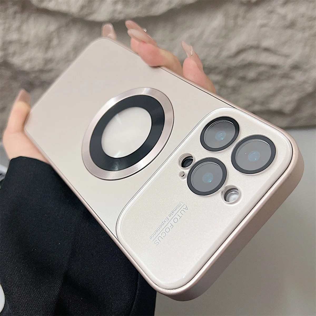 Luxury iPhone Case — MagSafe Large-Window Logo Hole Design with Shockproof Half-Wrapped Cover, Camera Lens Protection, Anti-Fingerprint Matte Non-Slip Finish