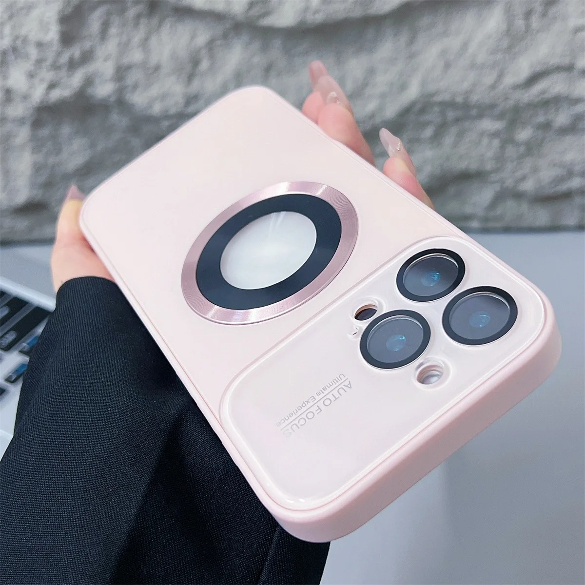 Luxury iPhone Case — MagSafe Large-Window Logo Hole Design with Shockproof Half-Wrapped Cover, Camera Lens Protection, Anti-Fingerprint Matte Non-Slip Finish