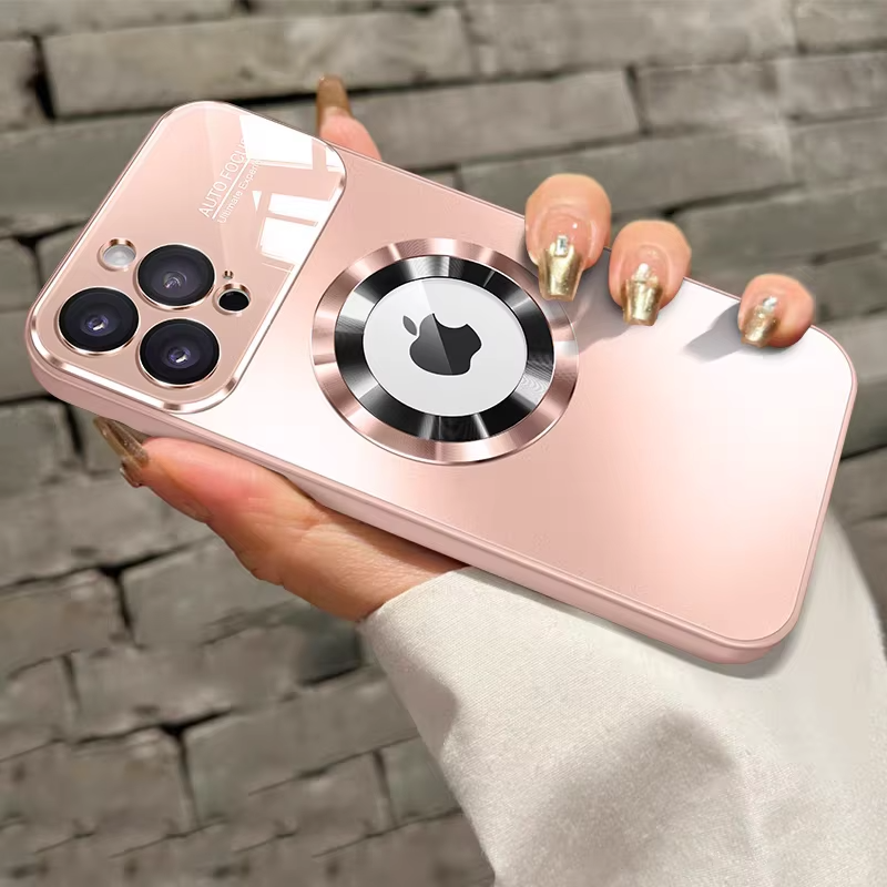 Luxury iPhone Case — MagSafe Large-Window Logo Hole Design with Shockproof Half-Wrapped Cover, Camera Lens Protection, Anti-Fingerprint Matte Non-Slip Finish