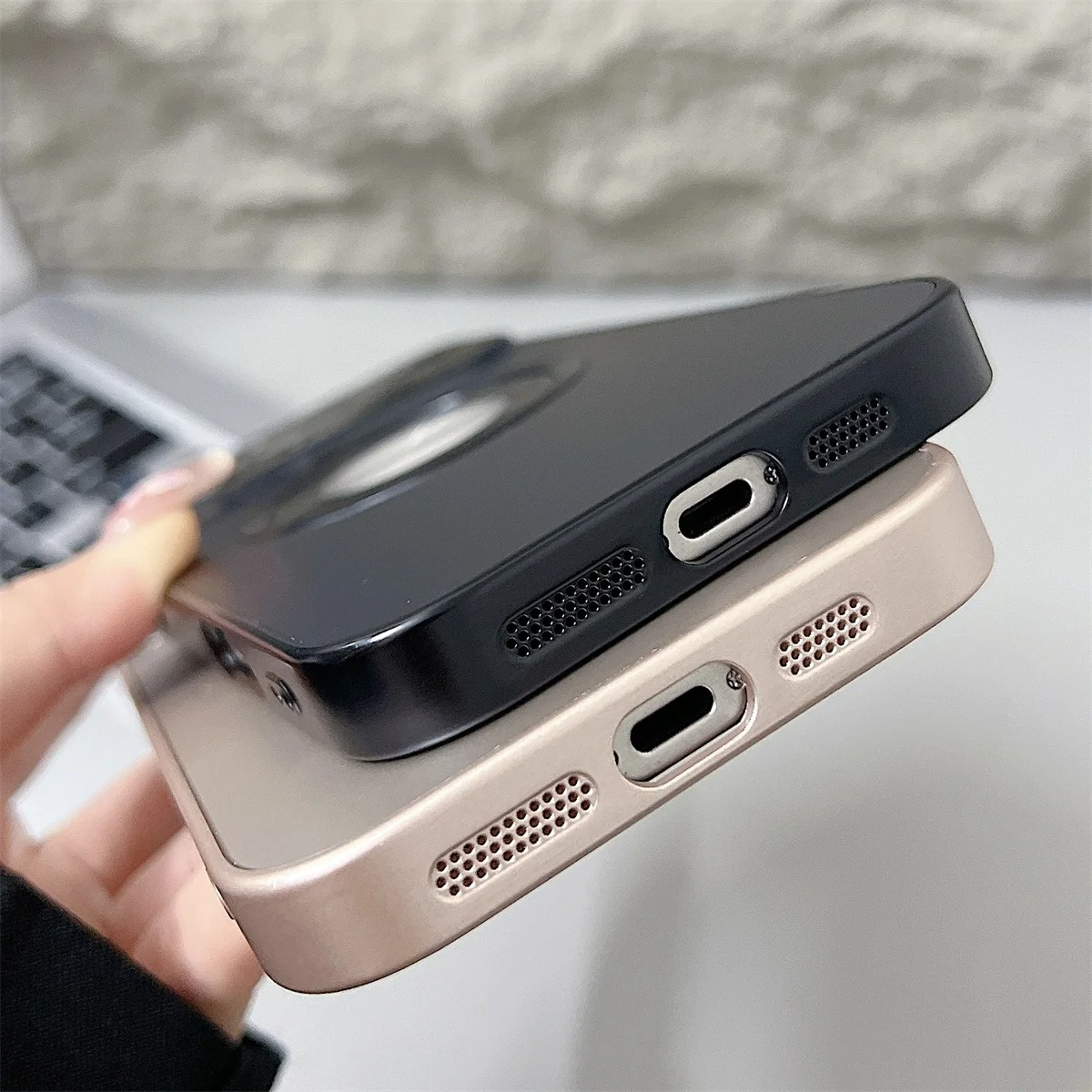 Luxury iPhone Case — MagSafe Large-Window Logo Hole Design with Shockproof Half-Wrapped Cover, Camera Lens Protection, Anti-Fingerprint Matte Non-Slip Finish