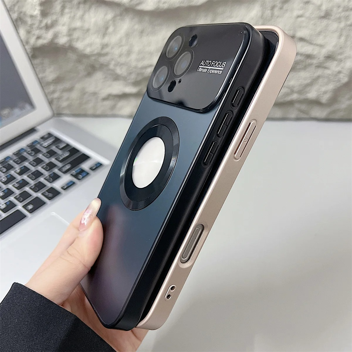 Luxury iPhone Case — MagSafe Large-Window Logo Hole Design with Shockproof Half-Wrapped Cover, Camera Lens Protection, Anti-Fingerprint Matte Non-Slip Finish
