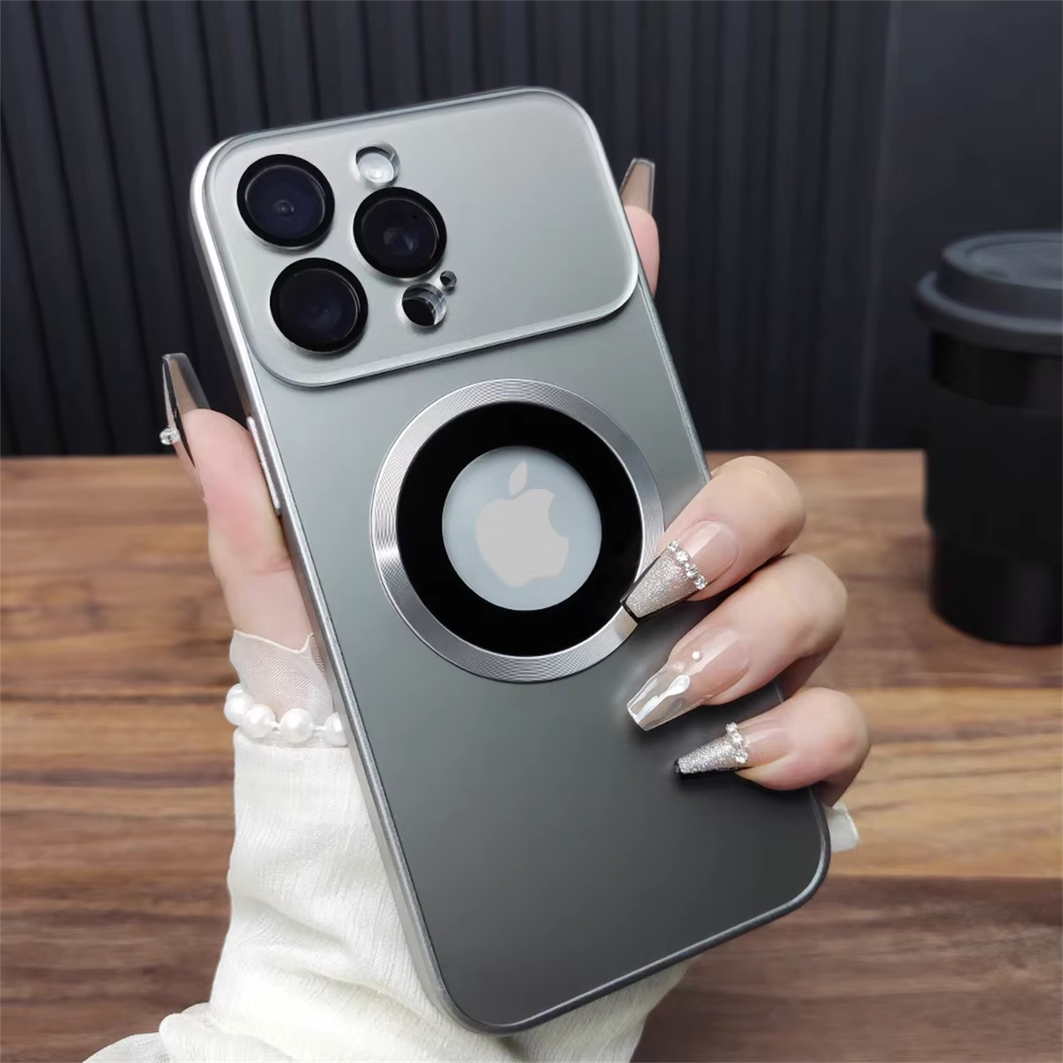 Luxury iPhone Case — MagSafe Large-Window Logo Hole Design with Shockproof Half-Wrapped Cover, Camera Lens Protection, Anti-Fingerprint Matte Non-Slip Finish