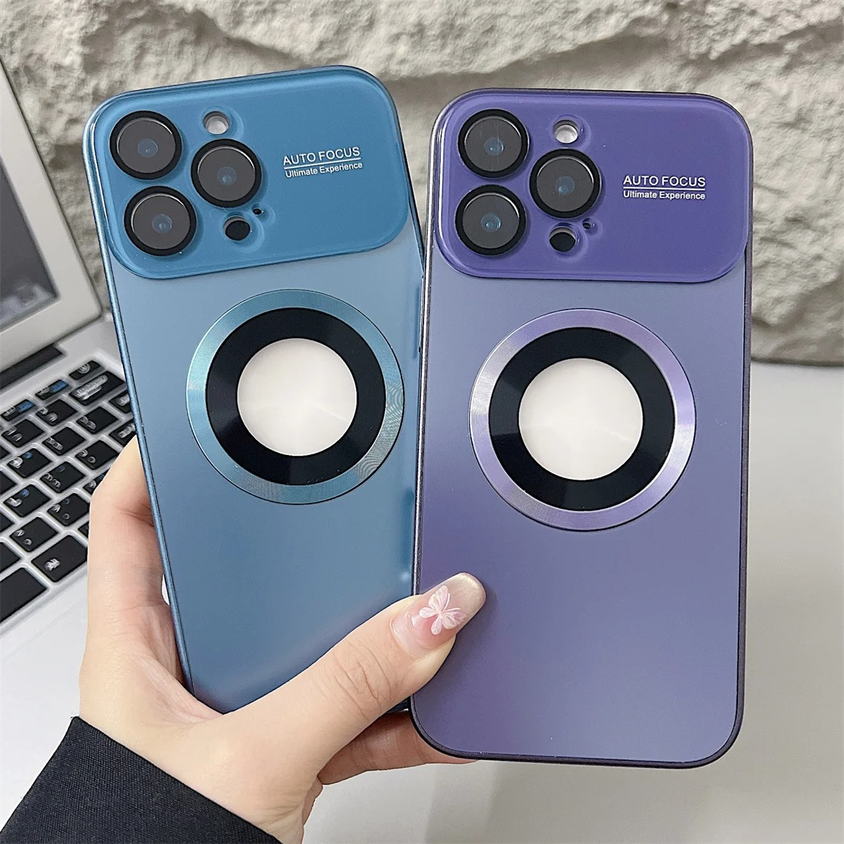 Luxury iPhone Case — MagSafe Large-Window Logo Hole Design with Shockproof Half-Wrapped Cover, Camera Lens Protection, Anti-Fingerprint Matte Non-Slip Finish