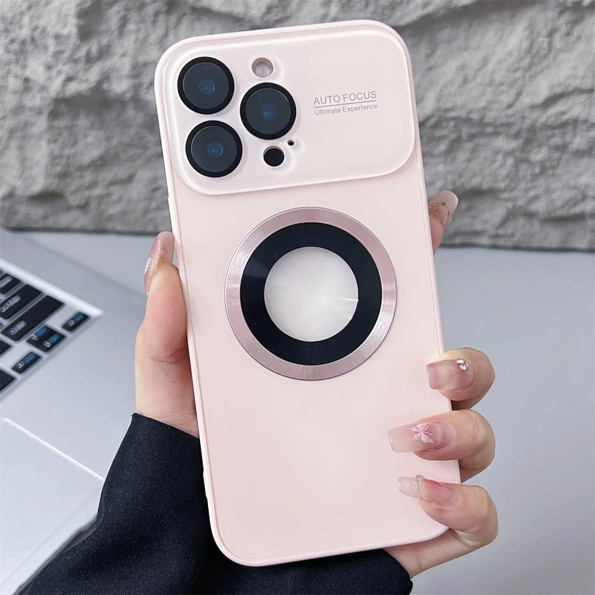 Luxury iPhone Case — MagSafe Large-Window Logo Hole Design with Shockproof Half-Wrapped Cover, Camera Lens Protection, Anti-Fingerprint Matte Non-Slip Finish