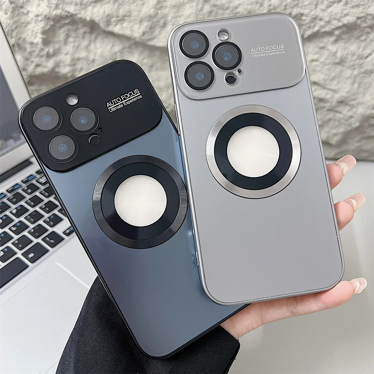 Luxury iPhone Case — MagSafe Large-Window Logo Hole Design with Shockproof Half-Wrapped Cover, Camera Lens Protection, Anti-Fingerprint Matte Non-Slip Finish