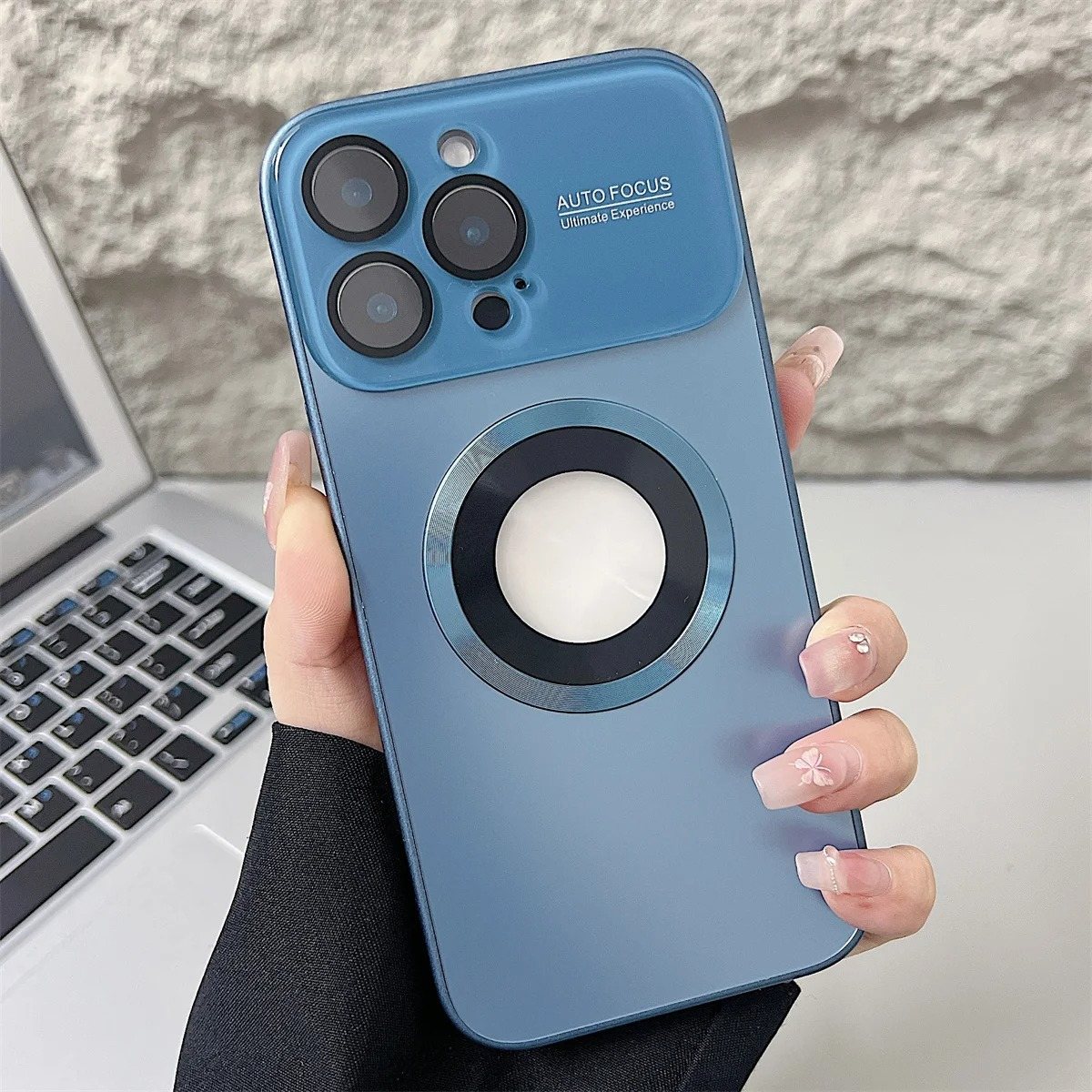 Luxury iPhone Case — MagSafe Large-Window Logo Hole Design with Shockproof Half-Wrapped Cover, Camera Lens Protection, Anti-Fingerprint Matte Non-Slip Finish