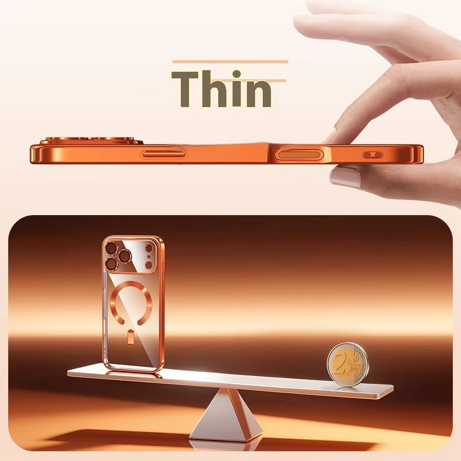 Luxury iPhone Case — MagSafe Transparent TPU Half-Wrapped Soft Plating Cover with Dust Plug, Shockproof, Anti-Fingerprint, Anti-Scratch Matte Finish