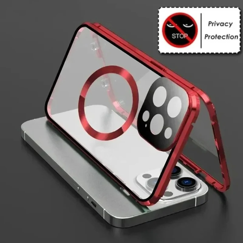 Luxury iPhone Case — Metal Magnetic Privacy Tempered Glass Cover with 360° Shockproof Full Coverage, Anti-Scratch, Non-Slip, Lightweight Design