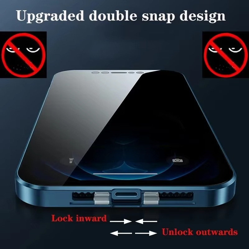 Luxury iPhone Case — Metal Magnetic Privacy Tempered Glass Cover with 360° Shockproof Full Coverage, Anti-Scratch, Non-Slip, Lightweight Design