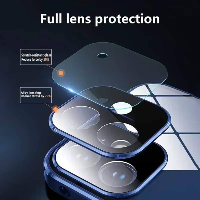 Luxury iPhone Case — Metal Magnetic Privacy Tempered Glass Cover with 360° Shockproof Full Coverage, Anti-Scratch, Non-Slip, Lightweight Design