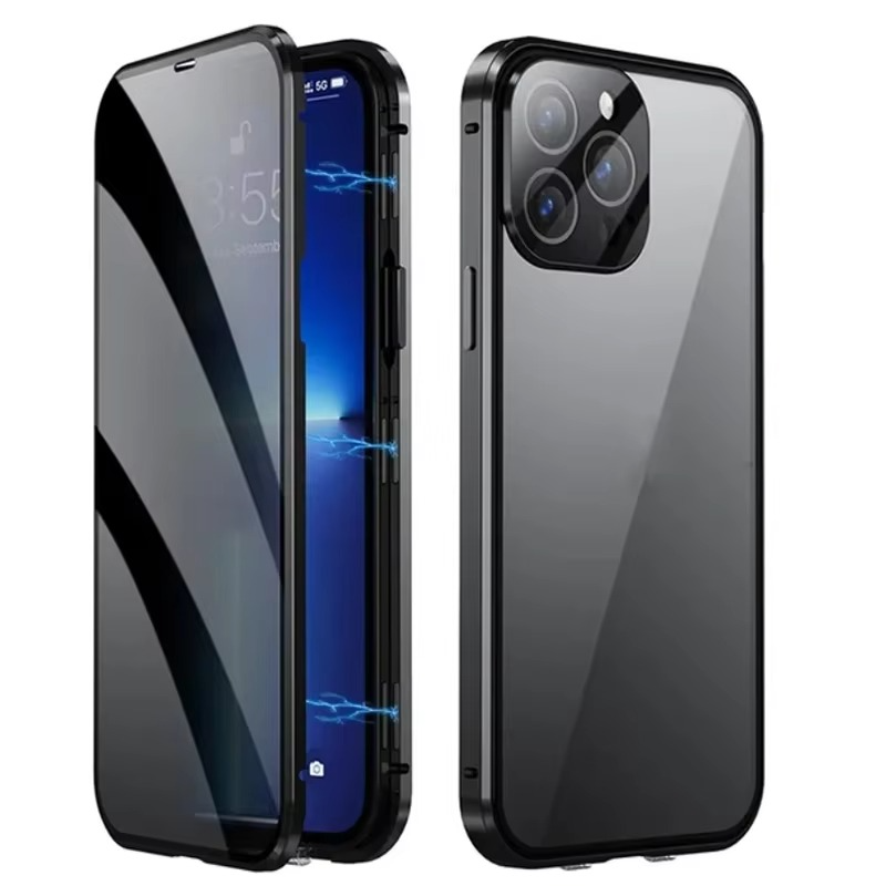Luxury iPhone Case — Metal Magnetic Privacy Tempered Glass Cover with 360° Shockproof Full Coverage, Anti-Scratch, Non-Slip, Lightweight Design