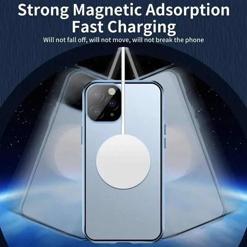 Luxury iPhone Case — Metal Magnetic Privacy Tempered Glass Cover with 360° Shockproof Full Coverage, Anti-Scratch, Non-Slip, Lightweight Design