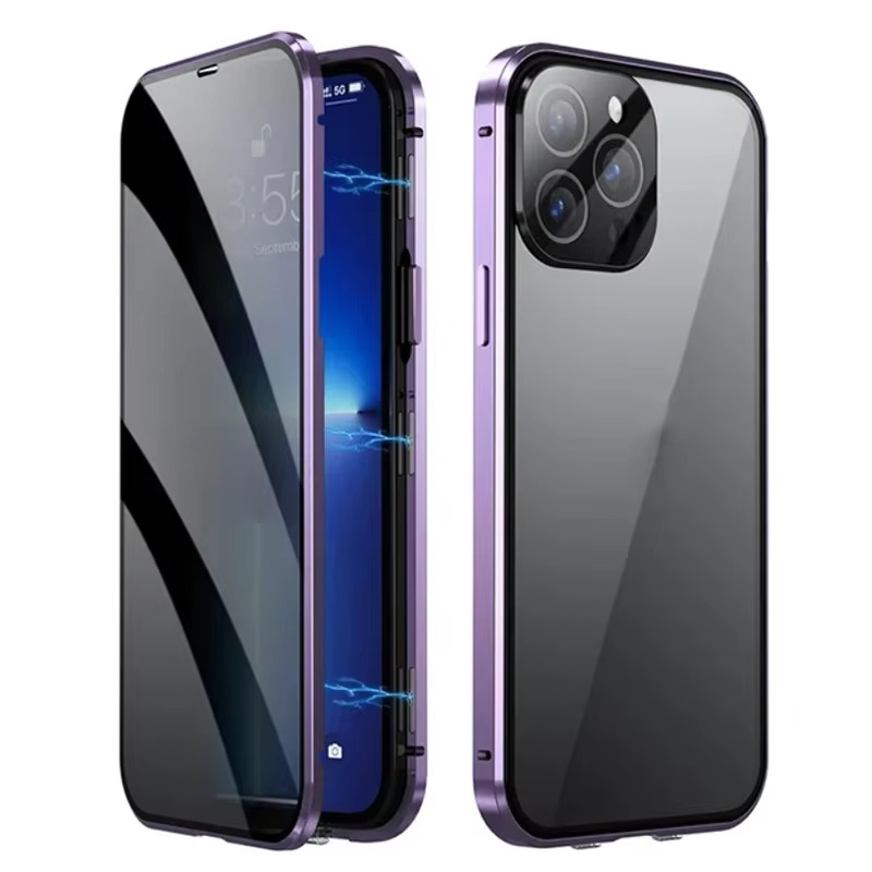 Luxury iPhone Case — Metal Magnetic Privacy Tempered Glass Cover with 360° Shockproof Full Coverage, Anti-Scratch, Non-Slip, Lightweight Design