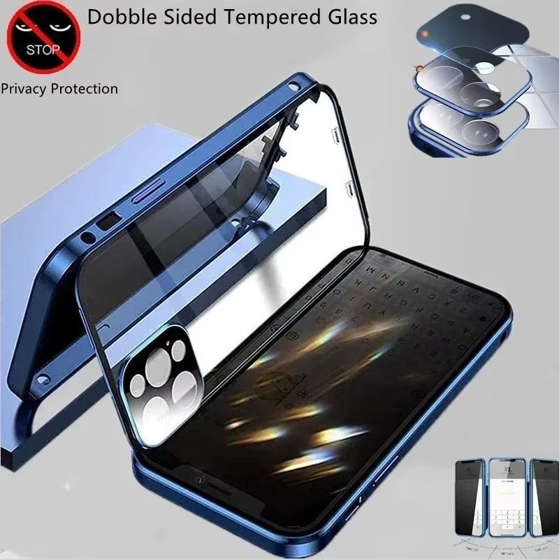 Luxury iPhone Case — Metal Magnetic Privacy Tempered Glass Cover with 360° Shockproof Full Coverage, Anti-Scratch, Non-Slip, Lightweight Design