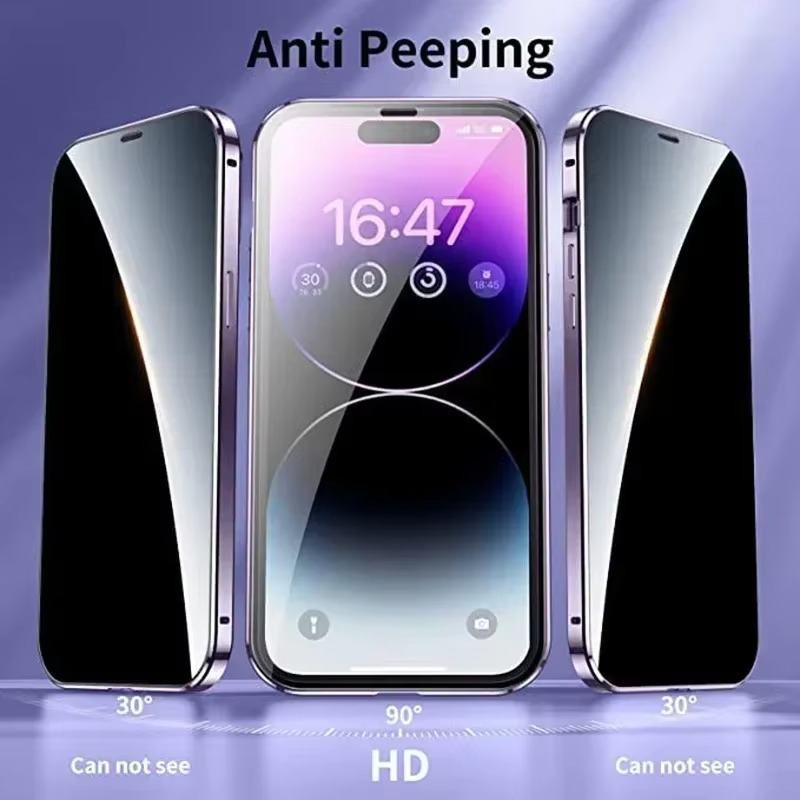 Luxury iPhone Case — Metal Magnetic Privacy Tempered Glass Cover with 360° Shockproof Full Coverage, Anti-Scratch, Non-Slip, Lightweight Design