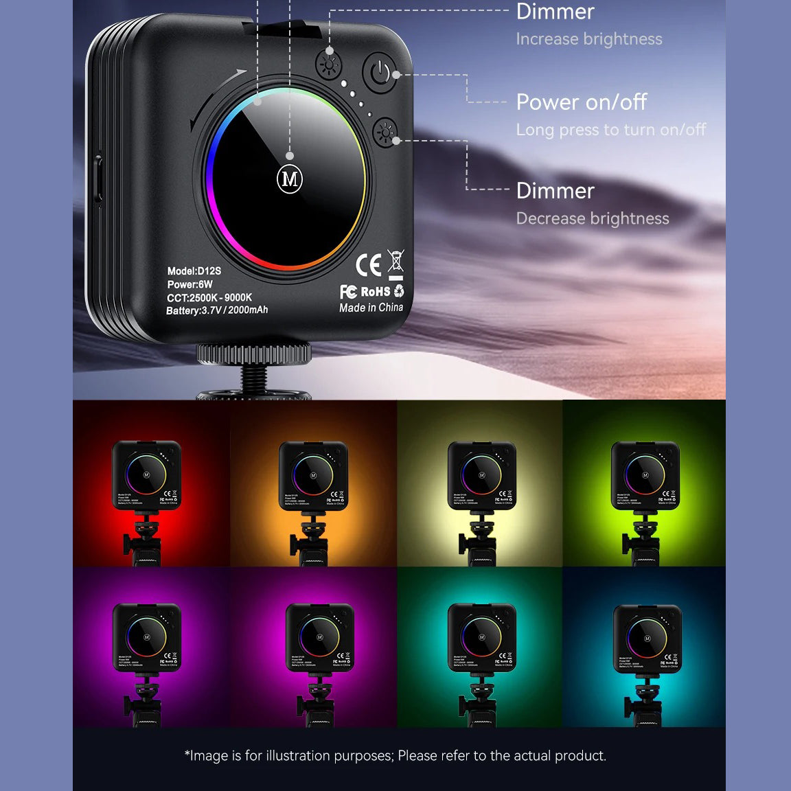 Luxury Portable RGB Video Fill Light with 2000mAh Battery, 2500–9000K Adjustable Color Temperature, CRI95 Pocket Light for Vlog & Livestream