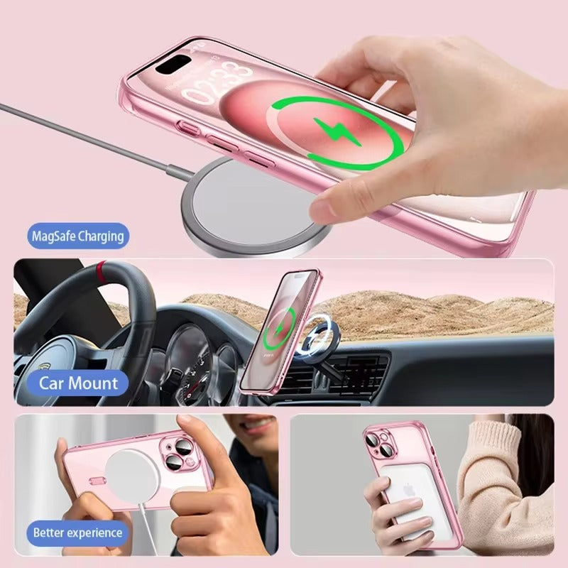 Luxury iPhone Case — Soft TPU Plating MagSafe Magnetic Lens Protection with Shockproof, Anti-Fingerprint, Anti-Scratch Transparent Half-Wrapped Cover