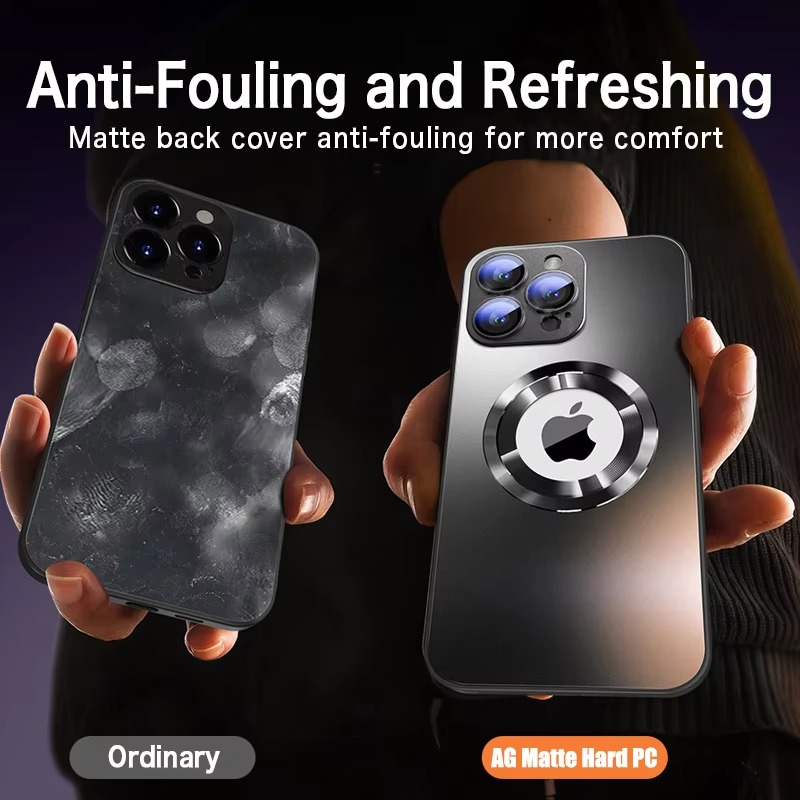 Luxury iPhone Case — Tempered Glass Matte Magnetic MagSafe Wireless-Charging Half-Wrapped Cover with Shockproof Soft-Hard Bumper, Anti-Fingerprint, Luminous Finish