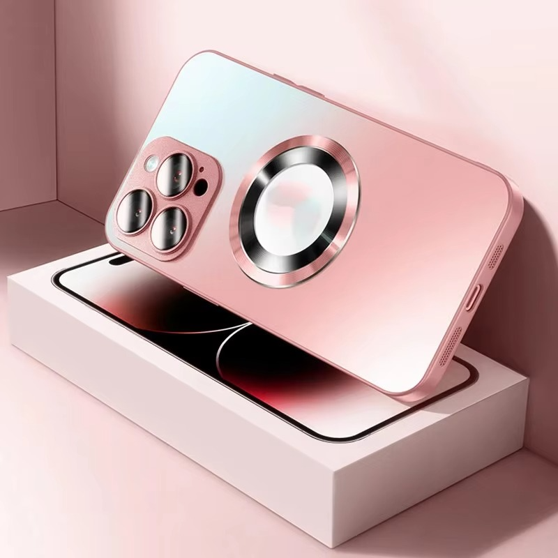 Luxury iPhone Case — Tempered Glass Matte Magnetic MagSafe Wireless-Charging Half-Wrapped Cover with Shockproof Soft-Hard Bumper, Anti-Fingerprint, Luminous Finish