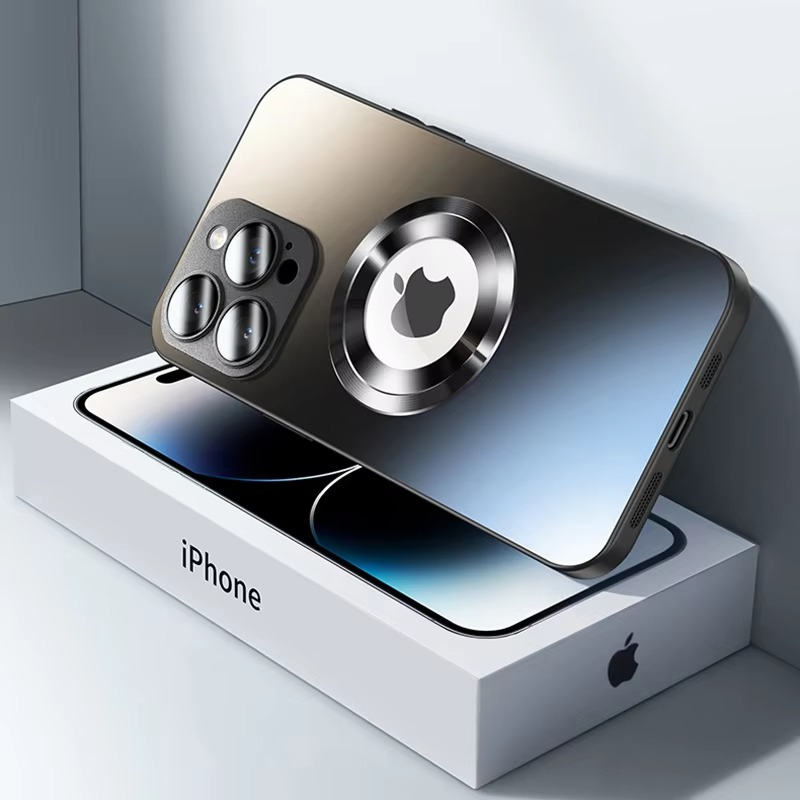 Luxury iPhone Case — Tempered Glass Matte Magnetic MagSafe Wireless-Charging Half-Wrapped Cover with Shockproof Soft-Hard Bumper, Anti-Fingerprint, Luminous Finish