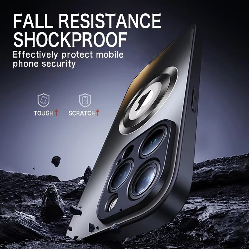Luxury iPhone Case — Tempered Glass Matte Magnetic MagSafe Wireless-Charging Half-Wrapped Cover with Shockproof Soft-Hard Bumper, Anti-Fingerprint, Luminous Finish
