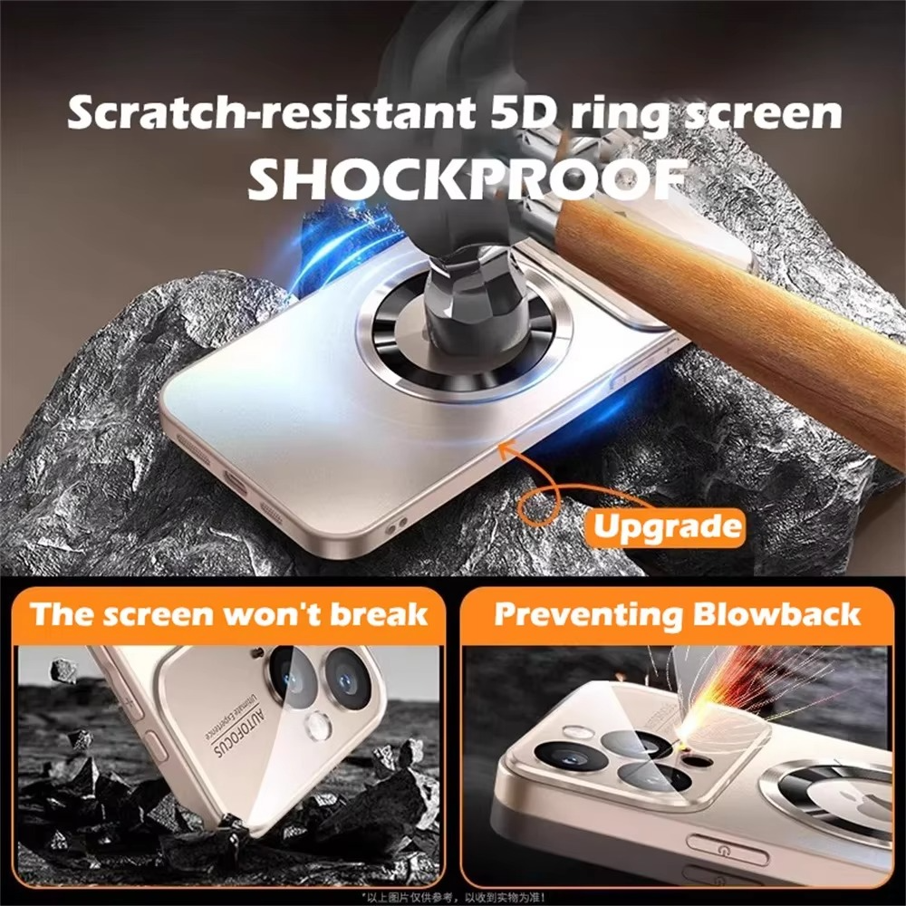 Luxury iPhone Case — Titanium Sanding Magnetic MagSafe Wireless-Charging Half-Wrapped Cover with Glass Lens Protection, Shockproof Design, Anti-Fingerprint Non-Slip Finish