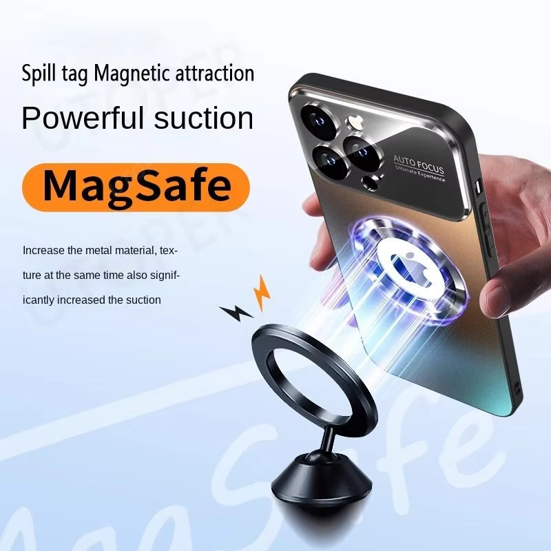Luxury iPhone Case — Titanium Sanding Magnetic MagSafe Wireless-Charging Half-Wrapped Cover with Glass Lens Protection, Shockproof Design, Anti-Fingerprint Non-Slip Finish