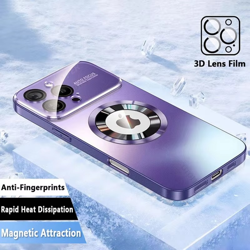 Luxury iPhone Case — Titanium Sanding Magnetic MagSafe Wireless-Charging Half-Wrapped Cover with Glass Lens Protection, Shockproof Design, Anti-Fingerprint Non-Slip Finish