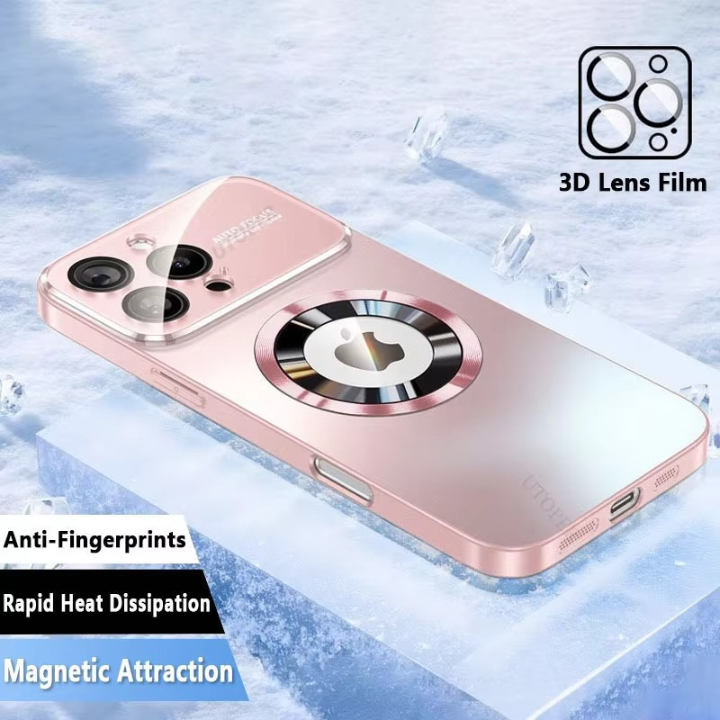 Luxury iPhone Case — Titanium Sanding Magnetic MagSafe Wireless-Charging Half-Wrapped Cover with Glass Lens Protection, Shockproof Design, Anti-Fingerprint Non-Slip Finish
