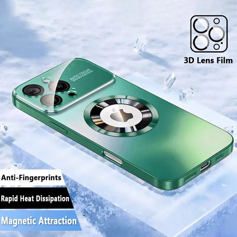 Luxury iPhone Case — Titanium Sanding Magnetic MagSafe Wireless-Charging Half-Wrapped Cover with Glass Lens Protection, Shockproof Design, Anti-Fingerprint Non-Slip Finish