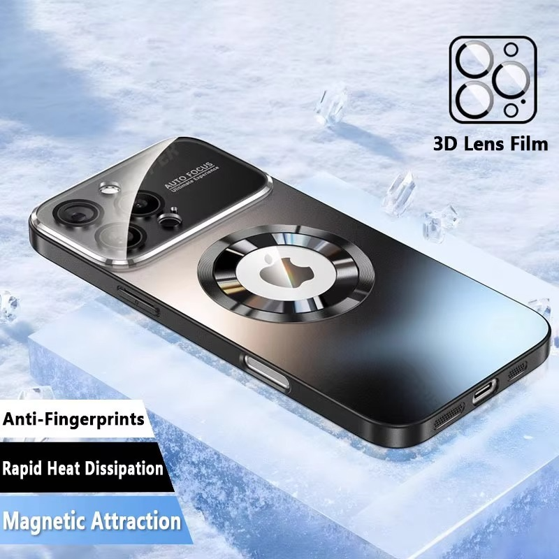 Luxury iPhone Case — Titanium Sanding Magnetic MagSafe Wireless-Charging Half-Wrapped Cover with Glass Lens Protection, Shockproof Design, Anti-Fingerprint Non-Slip Finish