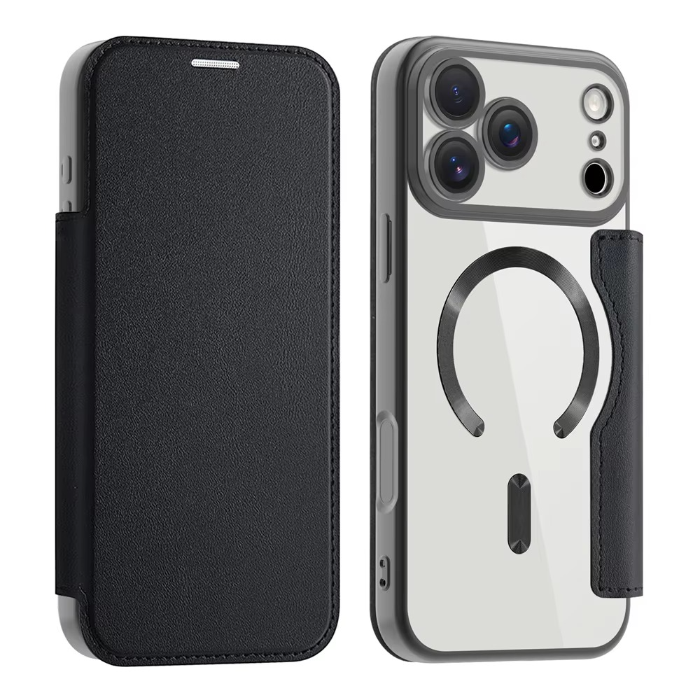 Luxury iPhone Case — Transparent Flip Leather MagSafe Compatible Magnetic Wallet Cover, Shockproof, Anti-Fingerprint, Card Holder, Kickstand, Dustproof Design