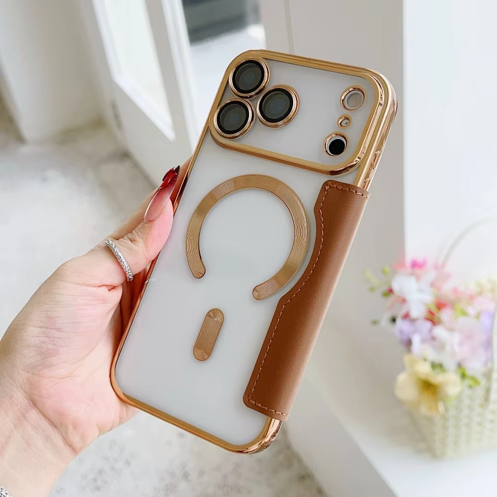 Luxury iPhone Case — Transparent Flip Leather MagSafe Compatible Magnetic Wallet Cover, Shockproof, Anti-Fingerprint, Card Holder, Kickstand, Dustproof Design