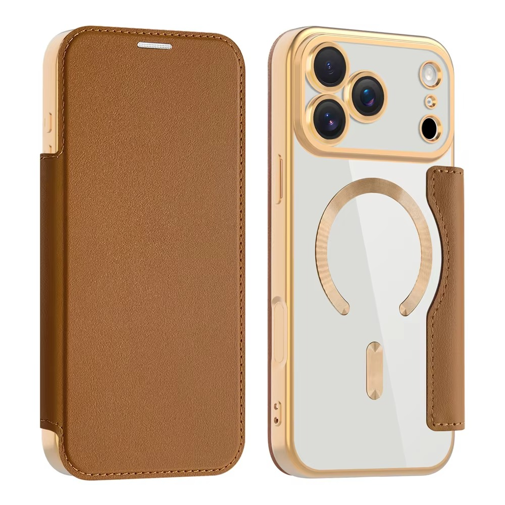 Luxury iPhone Case — Transparent Flip Leather MagSafe Compatible Magnetic Wallet Cover, Shockproof, Anti-Fingerprint, Card Holder, Kickstand, Dustproof Design