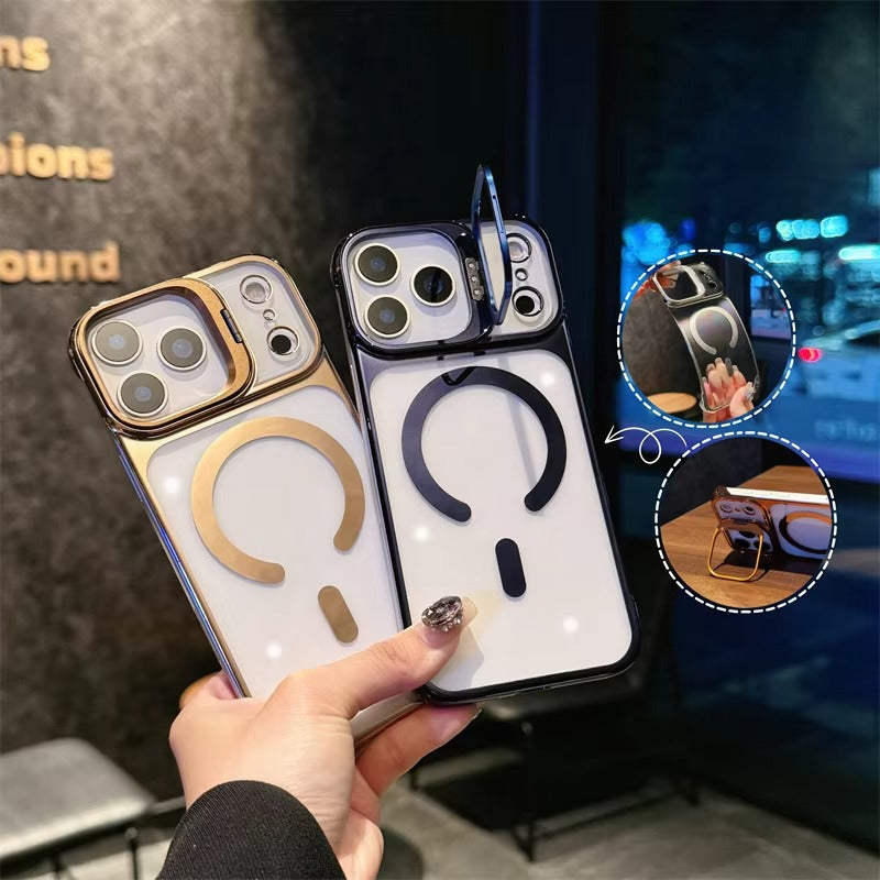 Luxury iPhone Case — Ultra-Thin Frameless Magnetic Plating Cover with Cooling Metal Camera Holder, MagSafe Compatible, Shockproof, Lightweight Full Protection Design