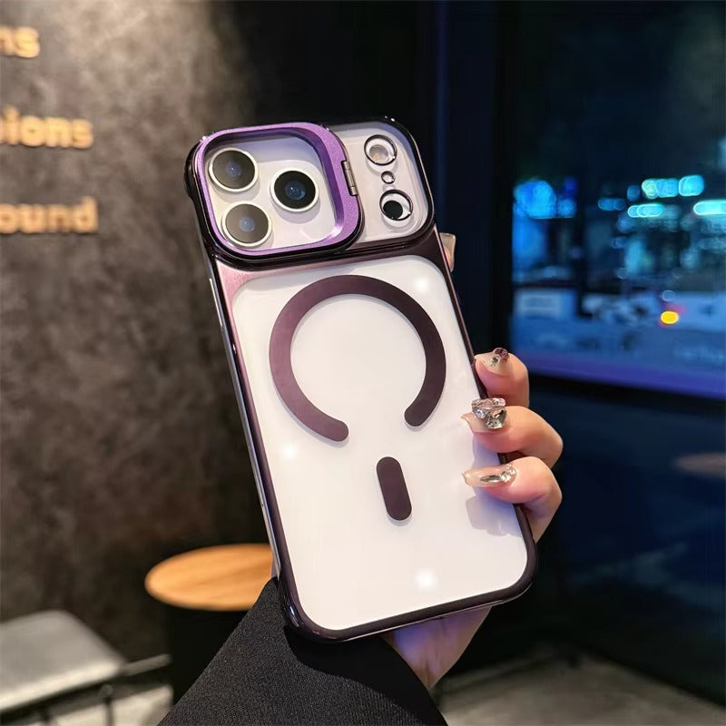 Luxury iPhone Case — Ultra-Thin Frameless Magnetic Plating Cover with Cooling Metal Camera Holder, MagSafe Compatible, Shockproof, Lightweight Full Protection Design