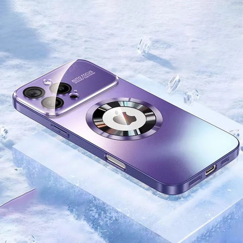 Luxury iPhone Case — Titanium Sanding Magnetic MagSafe Wireless-Charging Half-Wrapped Cover with Glass Lens Protection, Shockproof Design, Anti-Fingerprint Non-Slip Finish