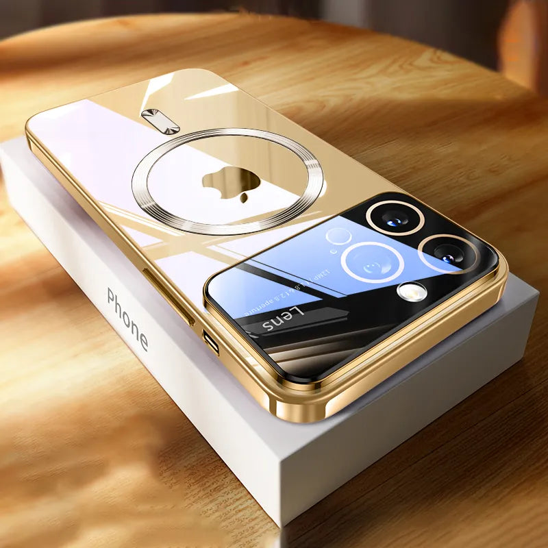 Luxury iPhone Case MagSafe Compatible Clear Back Cover — Soft TPU Plating, Magnetic Wireless Charging, Slim Shockproof Design, Scratch-Resistant Protection