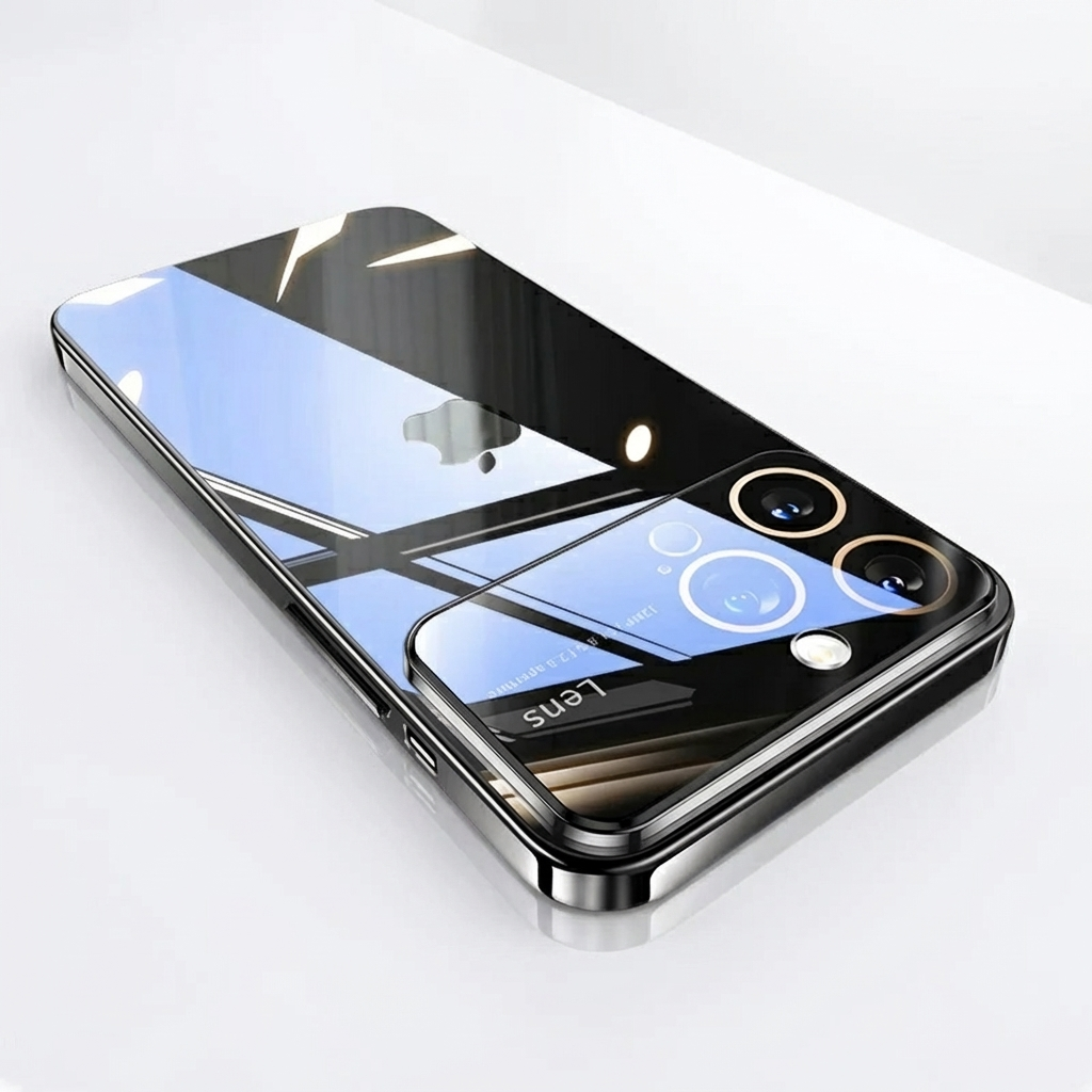 Luxury iPhone Case Tempered Glass Camera Protection — Transparent Acrylic Hard Cover, Plated Edges, Slim Shockproof Design, Scratch-Resistant Clear Finish