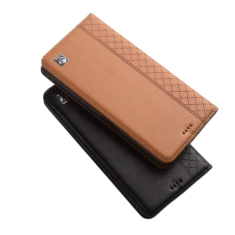 Luxury iPhone Case — Genuine Leather Flip Cover with Magnetic Closure, Card Slot Holder, Business-Style Kickstand and Full-Body Shockproof Protection