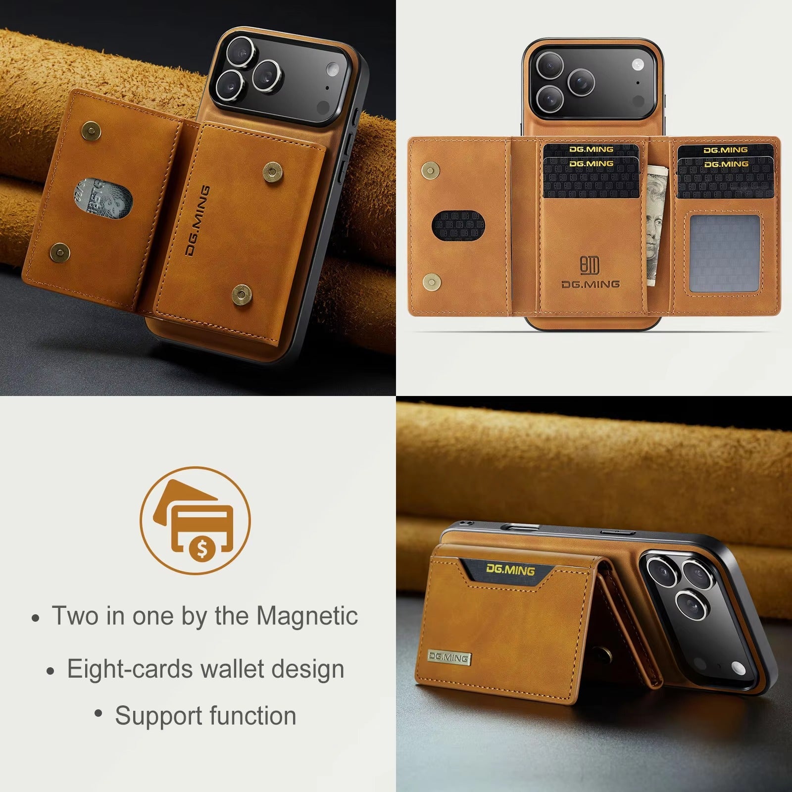 Luxury iPhone Case — 2-in-1 Detachable Magnetic Leather Wallet Cover with Card Holder Pocket, Shockproof Protection and Slim Business Design