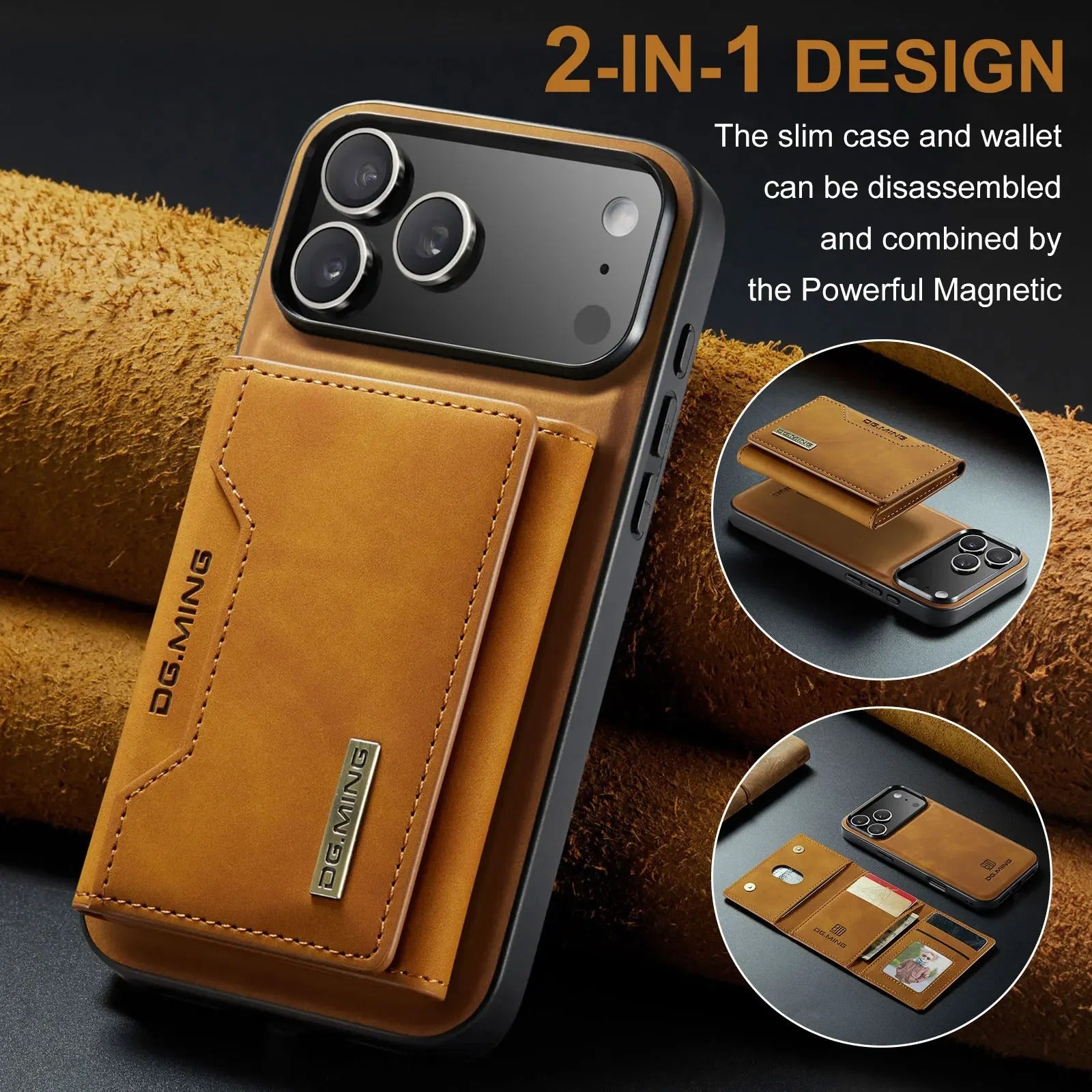 Luxury iPhone Case — 2-in-1 Detachable Magnetic Leather Wallet Cover with Card Holder Pocket, Shockproof Protection and Slim Business Design