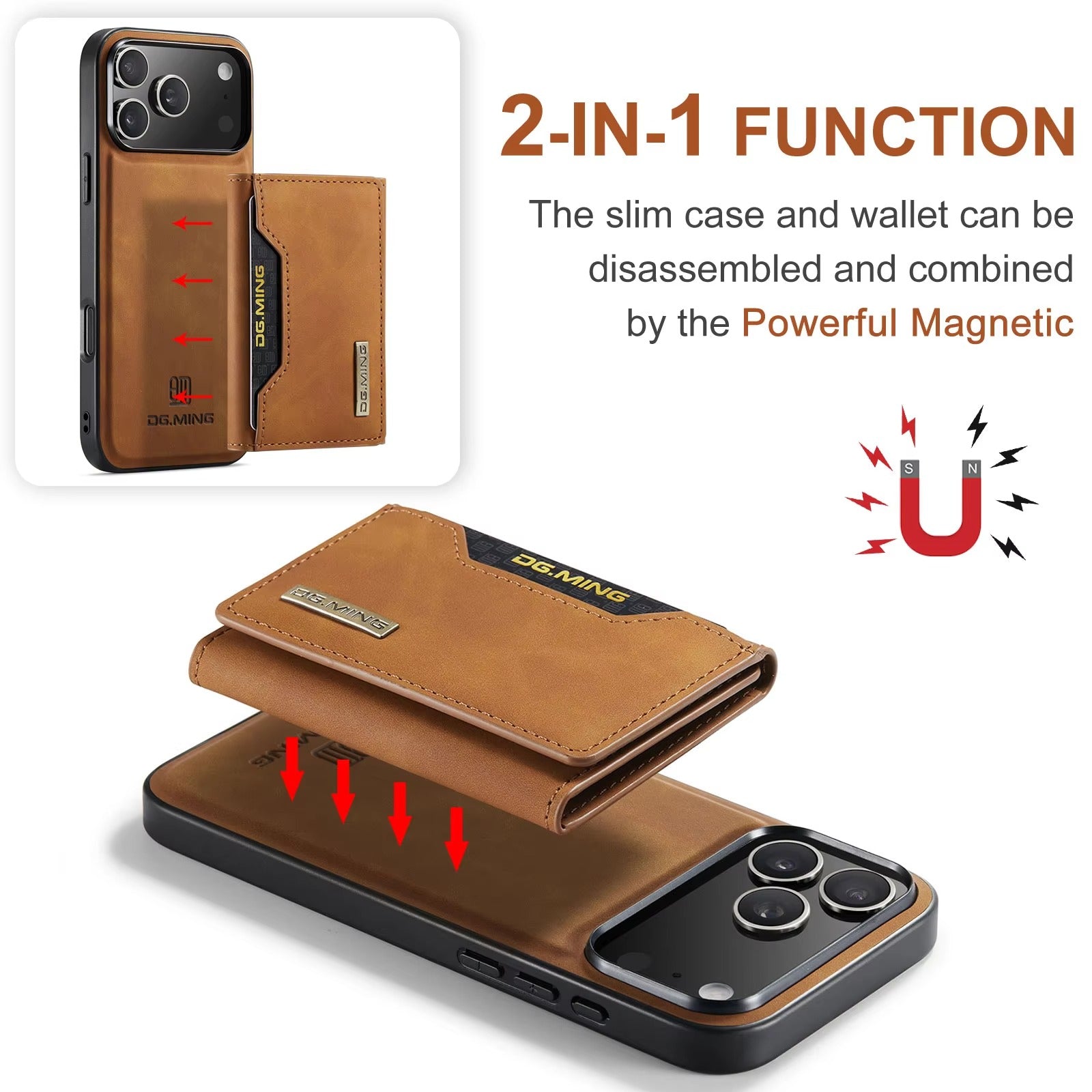 Luxury iPhone Case — 2-in-1 Detachable Magnetic Leather Wallet Cover with Card Holder Pocket, Shockproof Protection and Slim Business Design