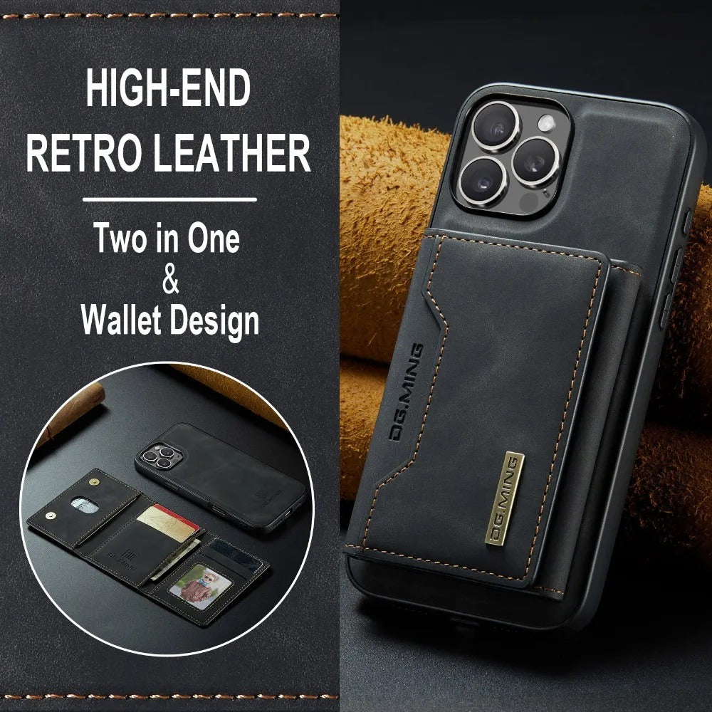 Luxury iPhone Case — 2-in-1 Detachable Magnetic PU Leather Wallet Cover with Card Holder, Slim Shockproof Anti-Fingerprint Non-Slip Protection
