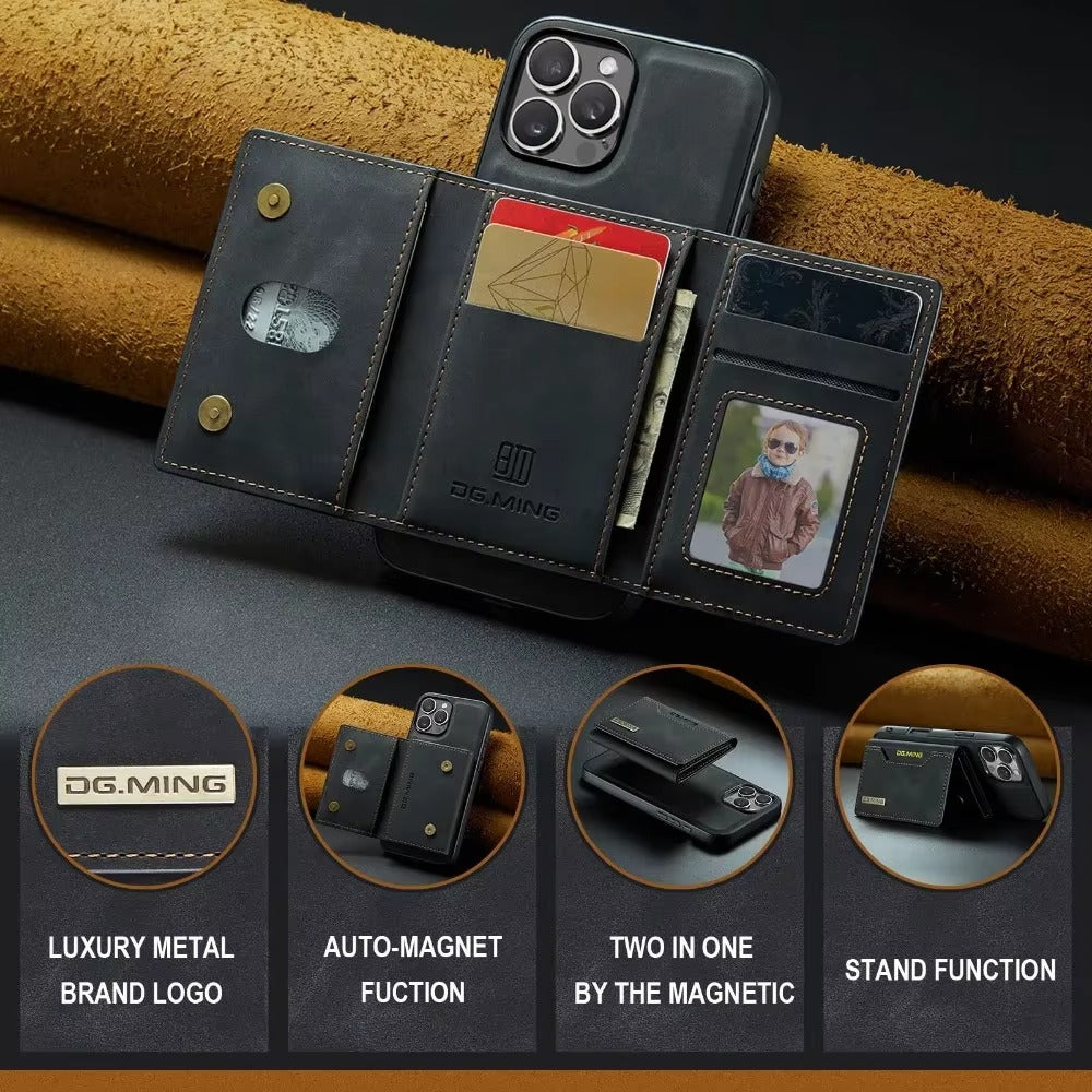 Luxury iPhone Case — 2-in-1 Detachable Magnetic PU Leather Wallet Cover with Card Holder, Slim Shockproof Anti-Fingerprint Non-Slip Protection