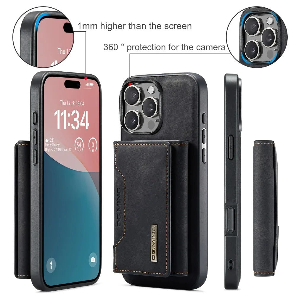 Luxury iPhone Case — 2-in-1 Detachable Magnetic PU Leather Wallet Cover with Card Holder, Slim Shockproof Anti-Fingerprint Non-Slip Protection