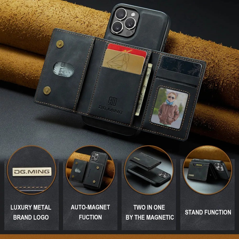 Luxury iPhone Case — 2-in-1 Detachable Magnetic PU Leather Wallet Cover with Card Holder, Slim Shockproof Anti-Fingerprint Non-Slip Protection