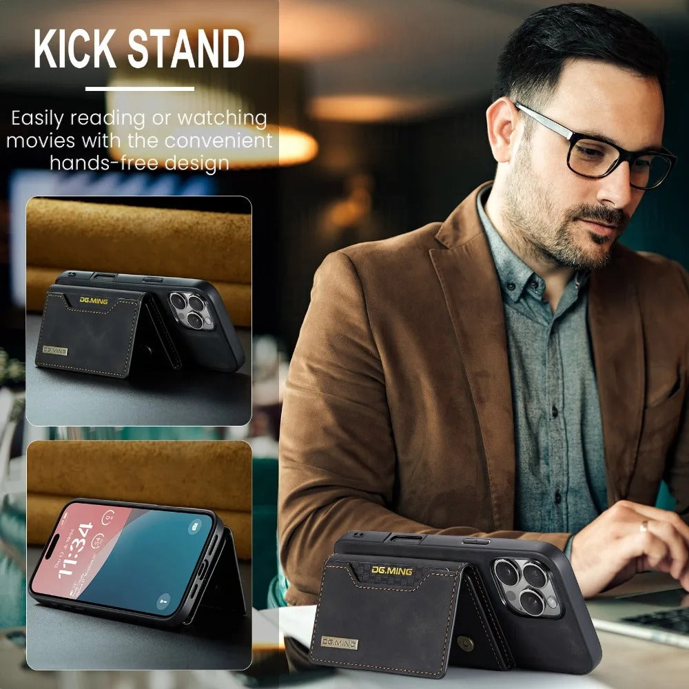 Luxury iPhone Case — 2-in-1 Detachable Magnetic PU Leather Wallet Cover with Card Holder, Slim Shockproof Anti-Fingerprint Non-Slip Protection
