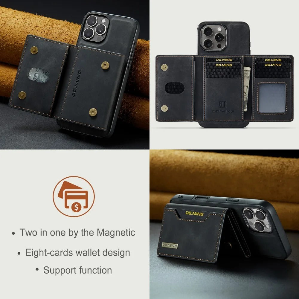 Luxury iPhone Case — 2-in-1 Detachable Magnetic PU Leather Wallet Cover with Card Holder, Slim Shockproof Anti-Fingerprint Non-Slip Protection