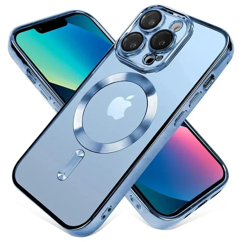 Luxury iPhone Case MagSafe Compatible Clear Back Cover — Desert Gold Frame, Magnetic Lens Protection, Soft Shockproof Design, Slim Scratch-Resistant Finish